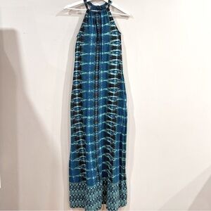 Athleta Women Maxi Dress S Blue Tie Dye Stretch Halter Athleisure Vacation